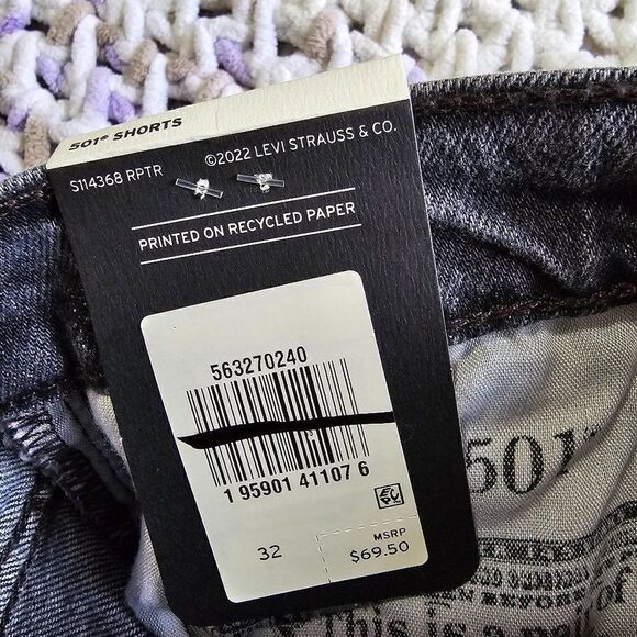 NWT LEVI'S PREMIUM 501 SHORTS RAW HEM WASHED BLACK - Picture 15 of 16